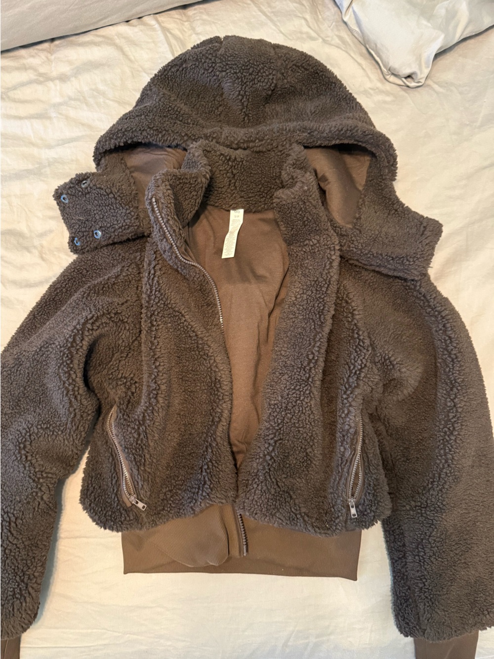 ALO Yoga Foxy Sherpa Jacket Chocolate Brown Hooded Size Small